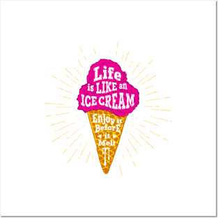 Bright Creative Ice Cream Illustration With Lettering. Summer Time Posters and Art